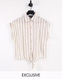 ASOS Wednesday s Girl shirt with tie front in natural stripe at ASOS