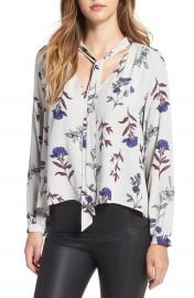 ASTR Floral Print Tie Neck Blouse at Nordstrom