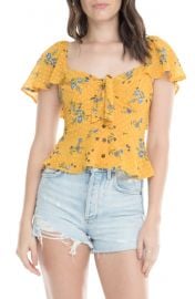 ASTR Karla Floral Clip Dot Ruffle Top at Nordstrom