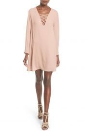 ASTR Lace-Up Bell Sleeve Shift Dress in Pink at Nordstrom