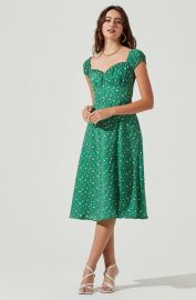 ASTR The Label Keepsake Floral Sweetheart Neck Puff Sleeve Midi Dress in Green Floral at THE YES