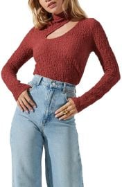 ASTR the Label Asymmetric Cutout Mock Neck Cotton Blend Top at Nordstrom