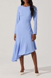 ASTR the Label Long Sleeve Asymmetric Hem Midi Dress in Blue at Nordstrom Rack