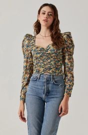 ASTR the Label Long Sleeve Floral Ruched Top at ASTR The Label