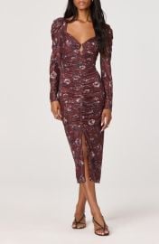 ASTR the Label Long Sleeve Ruched Mesh Midi Dress at Nordstrom