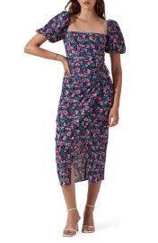 ASTR the Label Puff Sleeve Front Slit Midi Dress at Nordstrom