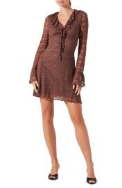 ASTR the Label Ruffle Long Sleeve Stretch Lace Minidress in Chocolate Brown at Nordstrom Rack