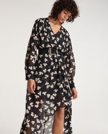 ASYMMETRIC LONG FLOWING DRESS BLACK FLORAL at The Kooples