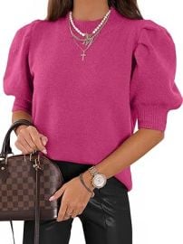 ATHMILE Women's Puff Short Sleeve Sweater Tops 2025 Spring Summer Fall Trendy Casual T Shirts Blouses at Amazon