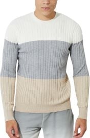 ATM Anthony Thomas Melillo Stripe Cotton Blend Rib Sweater in Chalk/Fog/Wheat  at Nordstrom