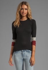 AUTUMN CASHMERE Tissue Cashmere Crew With Color Block Sleeves in BlackSiennaBirch at Revolve