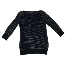 AX Armani Exchange Sweater Womens M Studded Shoulders Metallic Stripes Black eBay at eBay