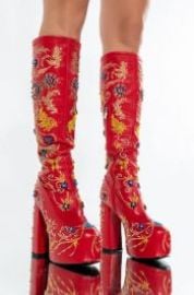 AZALEA WANG ALL ABOUT THE DETAILS HAND BEADED CHUNKY BOOT IN RED at Akira