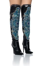 AZALEA WANG AXELLE EMBELLISHED OVER THE KNEE BOOT IN BLACK BLUE at Shop Akira