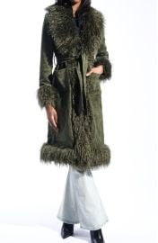 AZALEA WANG Belted Faux Suede Coat with Faux Fur Trim at Nordstrom