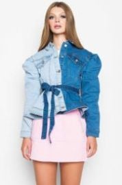 AZALEA WANG GEMINI TWO TONE PEPLUM DENIM JACKET at Akira