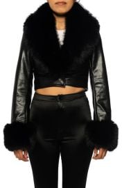 AZALEA WANG Gisele Faux Fur Trim Faux Leather Crop Jacket at Nordstrom