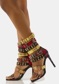 AZALEA WANG Plaid Buckle Stiletto Heels - Multi Dolls Kill at Dolls Kill