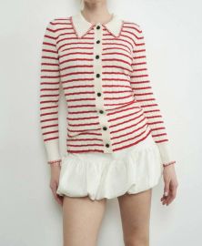 Aaron Amber Finley Striped Cardigan In White Red ShopSimon at Shop Simon