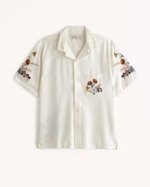 Abercrombie Fitch Camp Collar Summer Linen Blend Embroidered Shirt at Abercrombie & Fitch