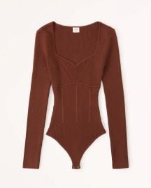 Abercrombie Fitch Corset Sweetheart Sweater Bodysuit in Brown at Abercrombie & Fitch