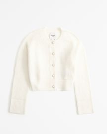 Abercrombie Fitch Crew Pearl Button Cardigan in Cream at Abercrombie & Fitch