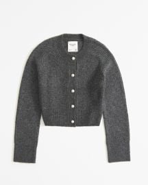 Abercrombie Fitch Crew Pearl Button Cardigan in Dark Grey at Abercrombie & Fitch