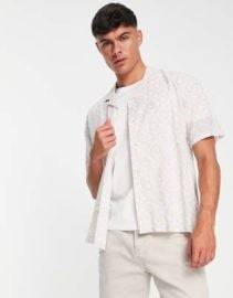 Abercrombie Fitch geo tile print short sleeve resort shirt in tan at ASOS