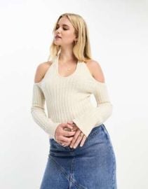 Abercrombie Fitch halter neck off shoulder knit in cream at ASOS