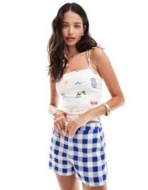 Abercrombie Fitch linen blend square neck top with picnic print at ASOS