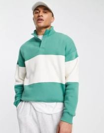 Abercrombie Fitch tonal chest panel half snap sweatshirt in green at ASOS