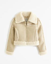 Abercrombie and Fitch Cropped Vegan Suede Shearling Jacket at Abercrombie and Fitch