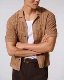 Abercrombie and Fitch Geometric Stitch Button Through Sweater Polo at Abercrombie & Fitch