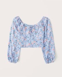 Abercrombie and Fitch Puff Sleeve Lace Up Sweetheart Blouse at Abercrombie and Fitch