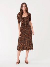 Abra Ruched Mesh Midi Dress at Dvf