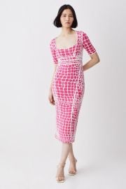 Abstract Jacquard Half Sleeve Knitted Midi Dress at Karen Millen