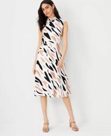 Abstract Mock Neck Flare Midi Dress at Ann Taylor