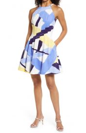 Abstract Print Halter Neck Fit & Flare Dress by Vince Camuto at Nordstrom