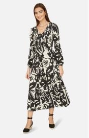 Abstract Print Ruched V-Neck Midi Dress at Nordstrom