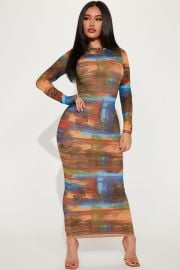 Abstract Thoughts Mesh Maxi Dress - Bluecombo Fashion Nova Dresses Fashion Nova at Fashion Nova