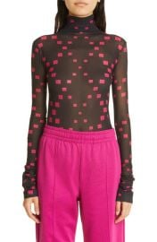 Acne Studios Denise Face Diamond Mesh Turtleneck Top at Nordstrom