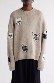 Acne Studios Jacquard Cats Oversize Donegal Sweater at Nordstrom