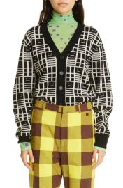 Acne Studios Kargot Face Jacquard Wool V-Neck Cardigan at Nordstrom