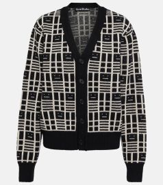 Acne Studios Kargot Face Jacquard Wool V Neck Cardigan at Mytheresa