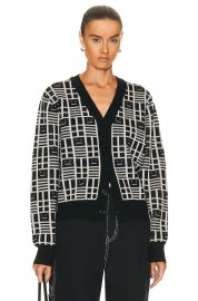 Acne Studios Kargot Face Jacquard Wool V Neck Cardigan at Forward