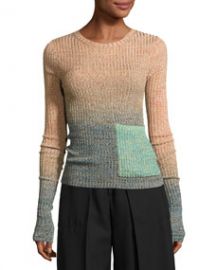 Acne Studios Marled Ombre Patch-Pocket Sweater  Turquoise Multi at Neiman Marcus