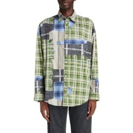 Acne Studios Oversize Plaid & Stripe Patchwork Button-Up Shirt at Nordstrom