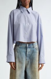 Acne Studios Satai Stripe Crop Cotton Button Up Shirt at Nordstrom