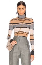 Acne Studios Striped Turtleneck Knit Top in Camel   Grey   FWRD at Forward