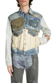Acne Studios Trompe l\'Oeil Corseted Patchwork Denim Trucker Jacket at Nordstrom
